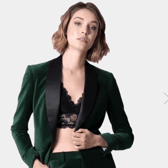 August eight forest green blazer with black lapel and trim - Picture 1 of 5